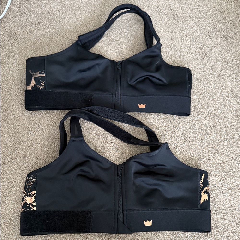 Shefit Zip-Front High Support Sports Bra in Black with Rose Gold Accent